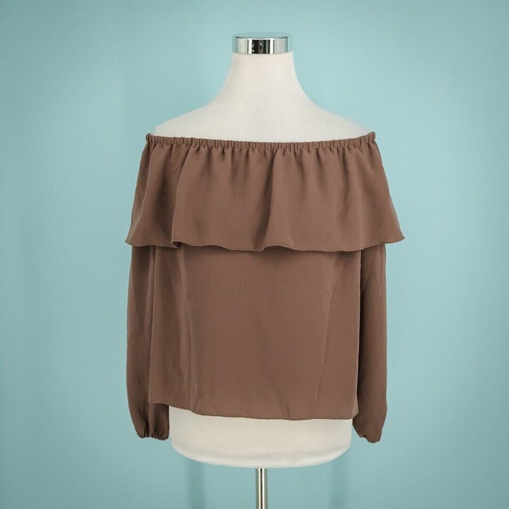 Wilfred Aritzia Size Small S Morel Brown Off the Shoulder Ruffle Long Sleeve Top